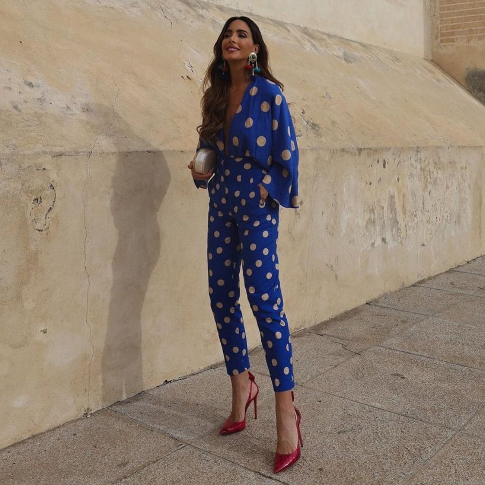 BLOGGER'S FAVE! Zara 2 Piece Pants Set And Top Blue White Polka Dot NWT - Picture 9 of 17